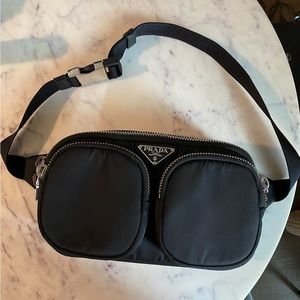 AUTHENTIC PRADA TESSUTO NYLON POCKET CARGO BELT BAG BLACK FUOCO